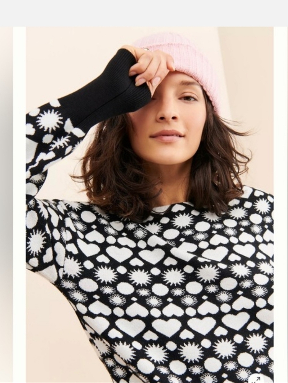 Maeve Anthropologie Black And White Heart Sun Sweater -XL/1x